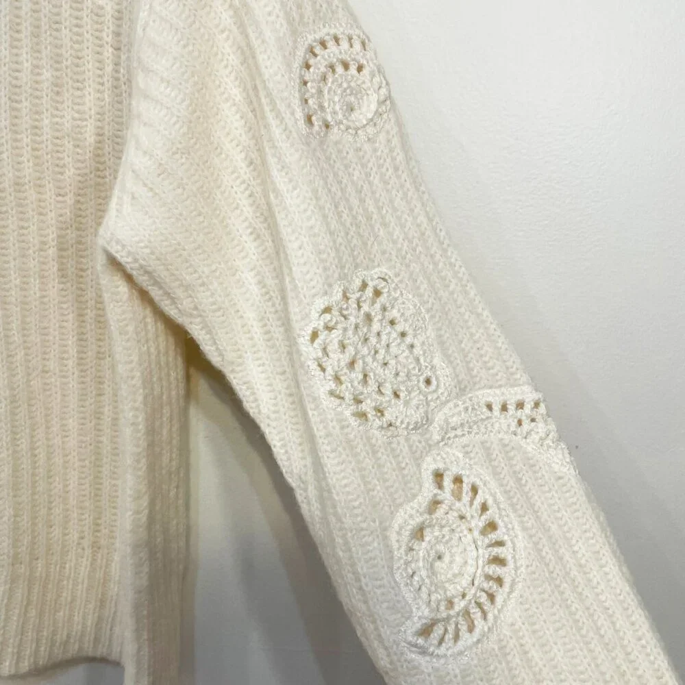 New Vince Crochet Shell Alpaca Wool Sweater Cream XL $525